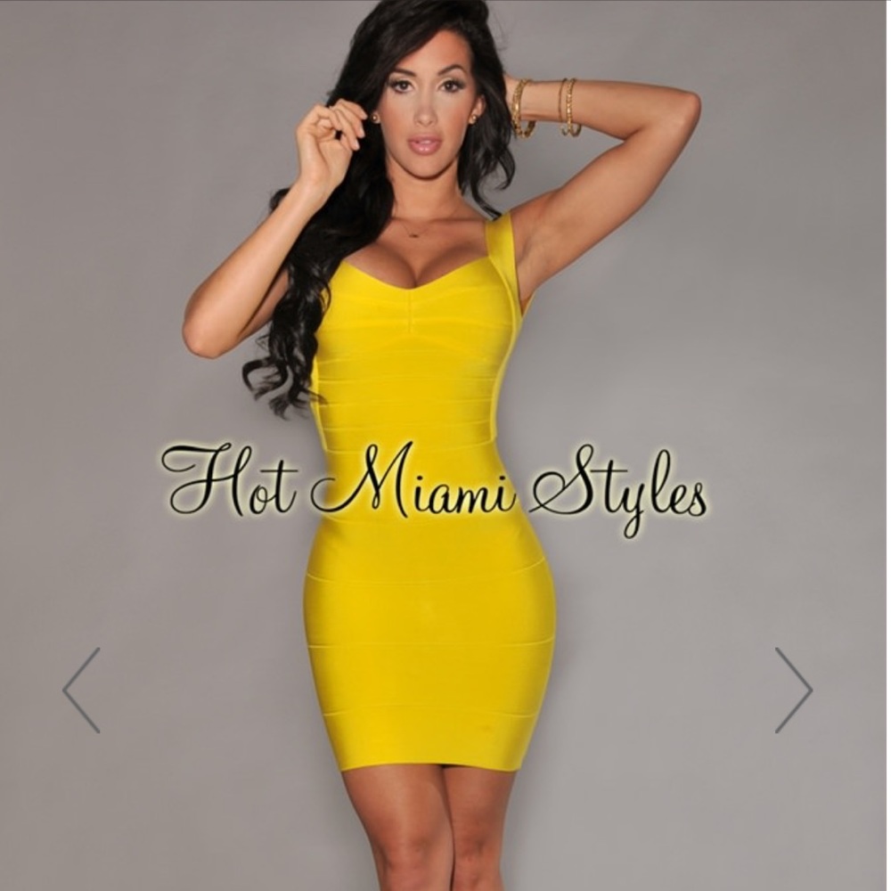 Yellow open back bandage dress